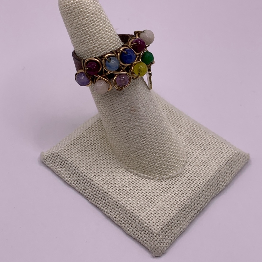 Multicolor Beaded Wire Wrapped Ring With Leather … - image 7